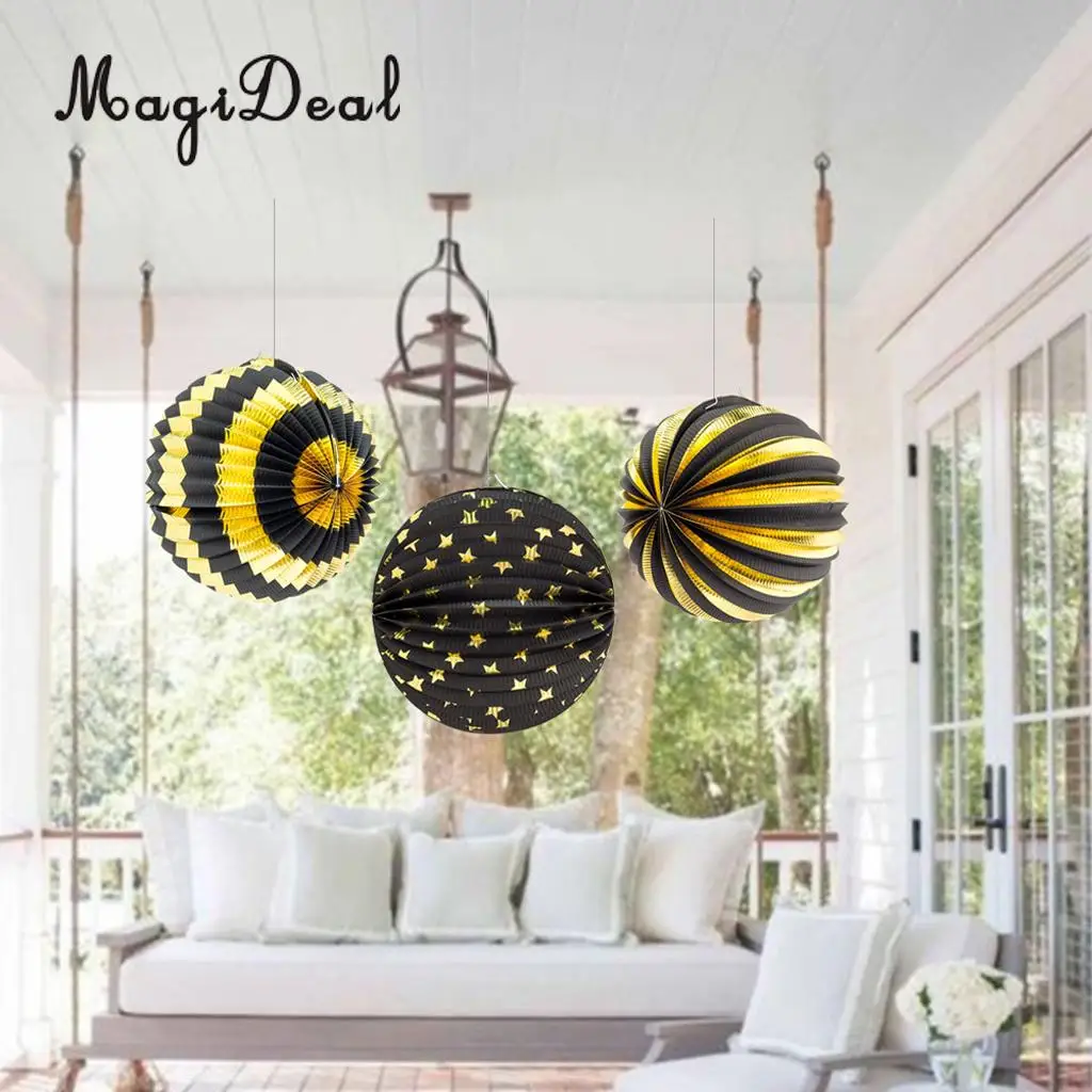 MagiDeal Pack of 3 Round Paper Lanterns for Birthday Bridal Wedding Baby Shower Party Decor Party Holiday DIY Decoration