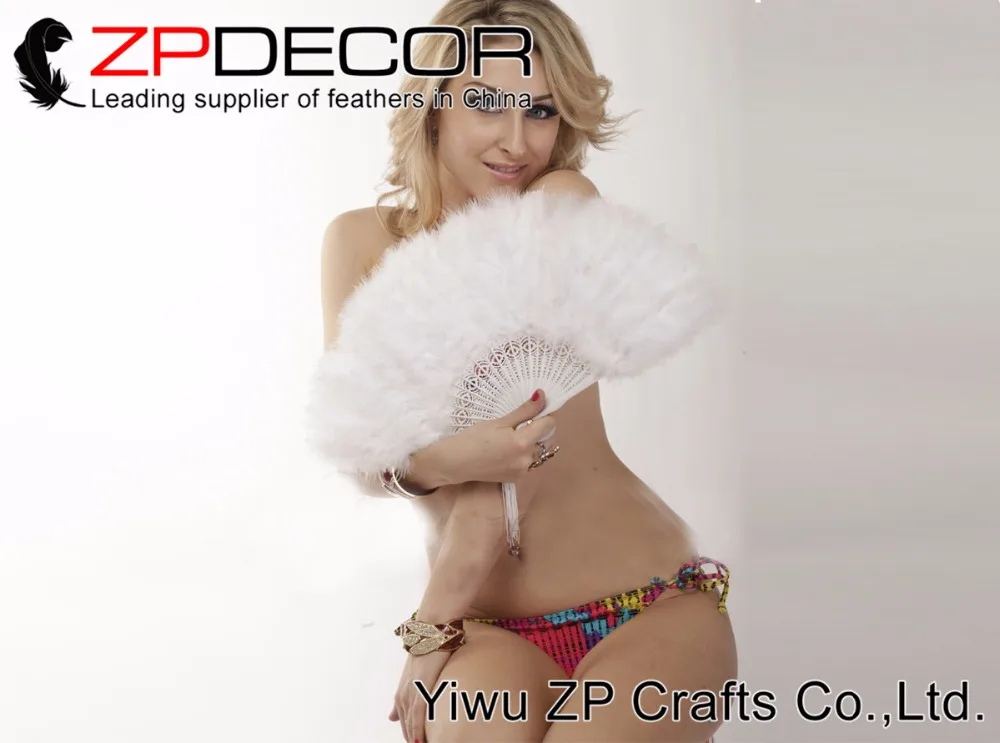 Elegant White Marabou feather hand fan costume fun act Burlesque decor dancing2