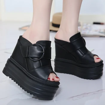 

16CM Wedge Super High Heel Increase Within Shoes Muffin Bottom Women Shoes Waterproof Platform Thick Sandals And Slippers