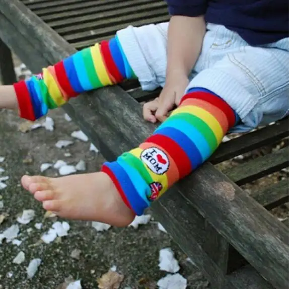 Детские наколенники Детские носки гетры наколенники протектор Радуга в полоску для новорожденных девочек колготки для мальчиков Kawaii малышей