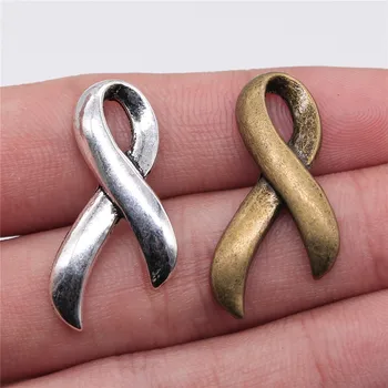 

WYSIWYG 10pcs 32x15mm 2 Colors Antique Silver Color Antique Bronze Plated Ribbon Pendants Awareness Ribbon Charm Ribbon Charm