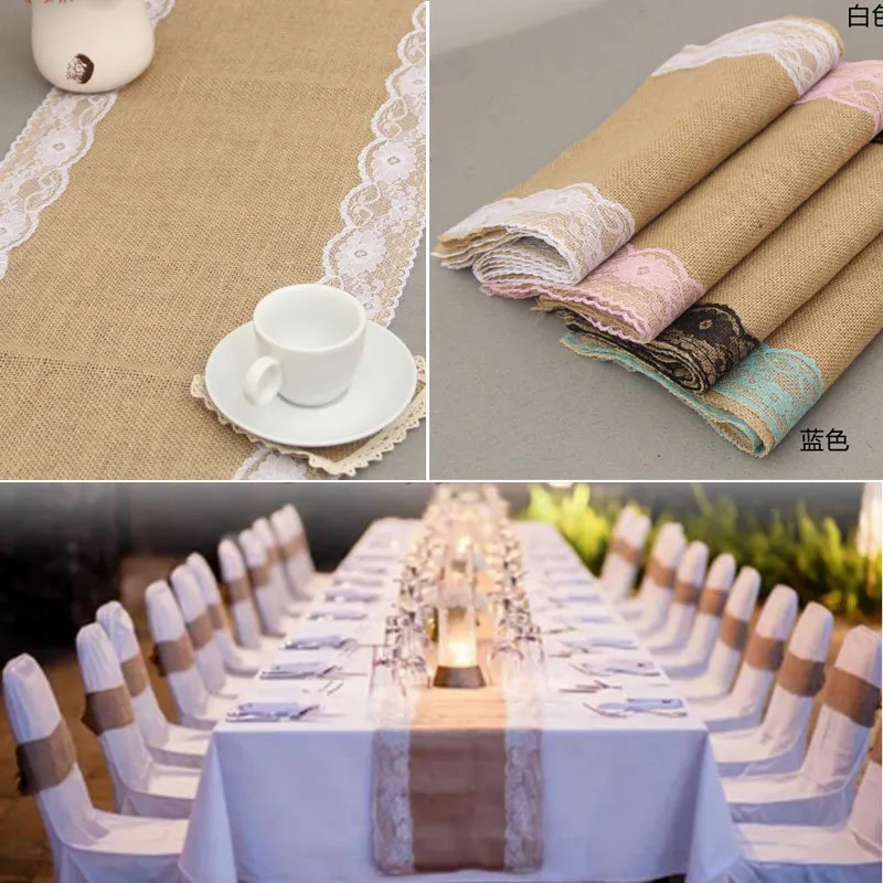 

30*275CM Burlap Lace Table Flag Chairs Yarn Retro Wedding Christmas Party Party Holiday DIY Craft Decoration Supplies