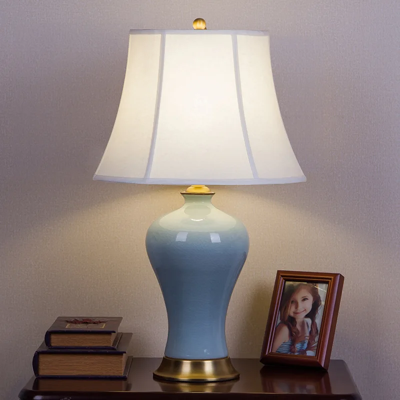 

Vintage Ceramic Table Lamps Fabric Lampshade Blue Ceramics Copper Table Lamp Large Table Lamp