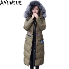 AYUNSUE, новинка, женские парки, зимняя куртка, утиный пух, пальто, воротник из лисьего меха, толстая, с вышивкой бабочки, Abrigos Mujer LX390