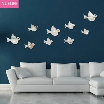 

9pcs flying bird pattern mirror wall stickers children's living room bedroom TV sofa background wall decoration stickers