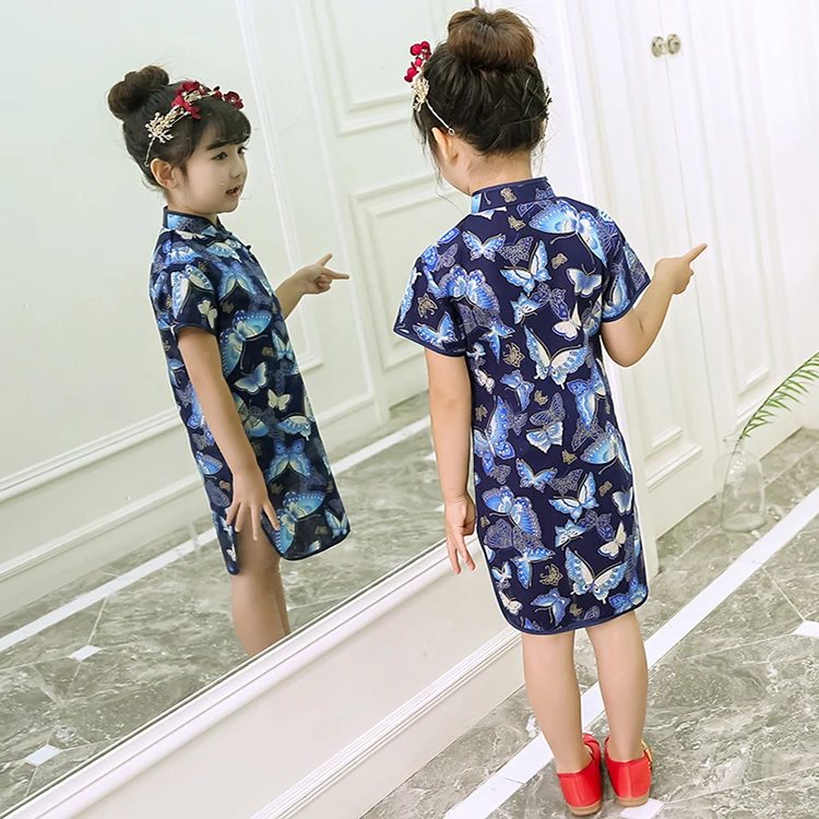 Подарок на день ребенка, традиционный китайский стиль, платье для девочек, Qipao, Детский костюм танга, детское платье Ципао с принтом для маленькой принцессы