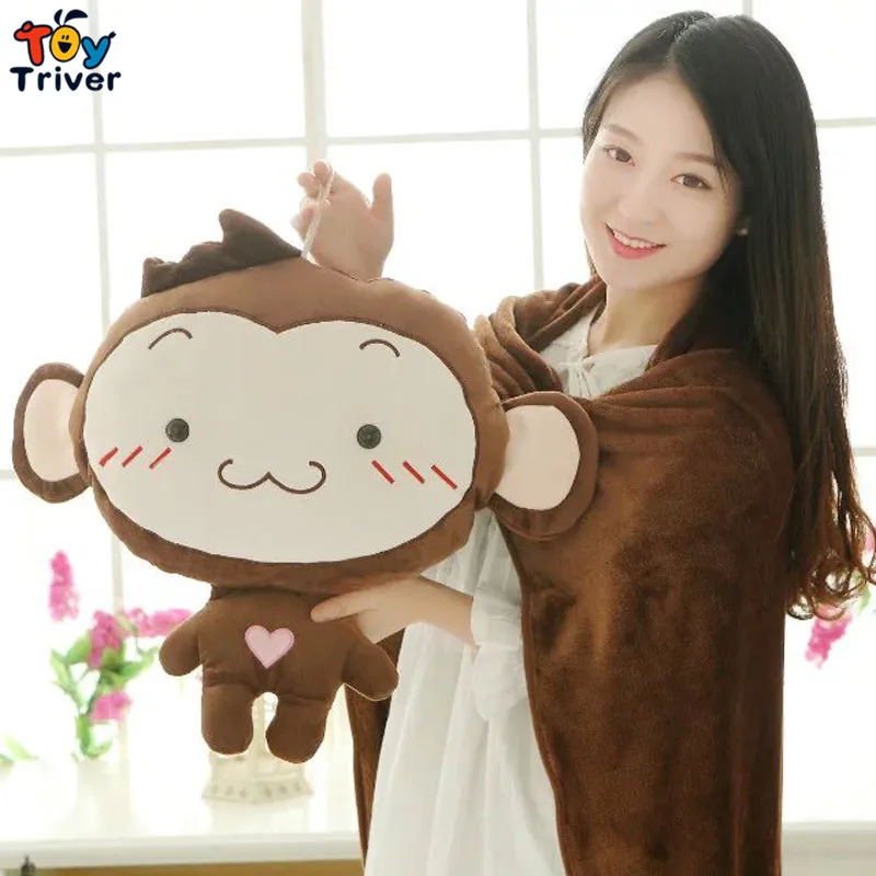 

2016 New Cute Cartoon Monkey Air-Condition Sofa Office Nap TV Travel Portable Soft Plush Blanket Hand Warmer stuffed Toy Doll
