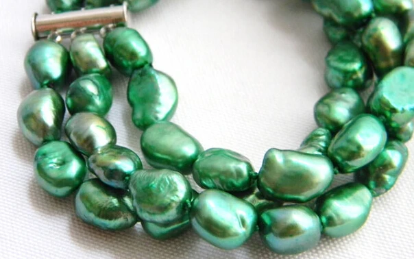 

0933 3Strands 8'' Green Baroque Freshwater Pearl Bracelet