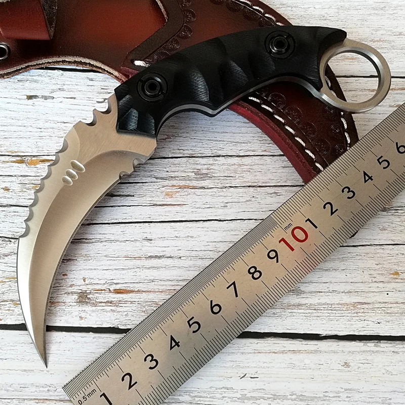 

top tactical karambit knife D2 Steel Survival Tool Outdoor fixed blade knives G10 handle Leather sheath zt navaja cs go cuchillo