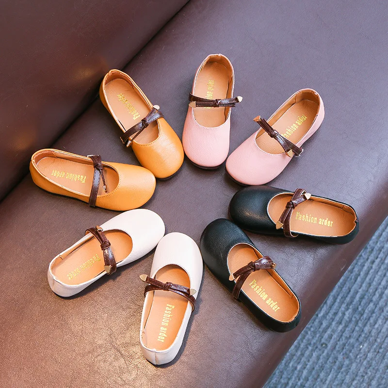 AFDSWG Artificial PU black little girl shoes white child moccasin...