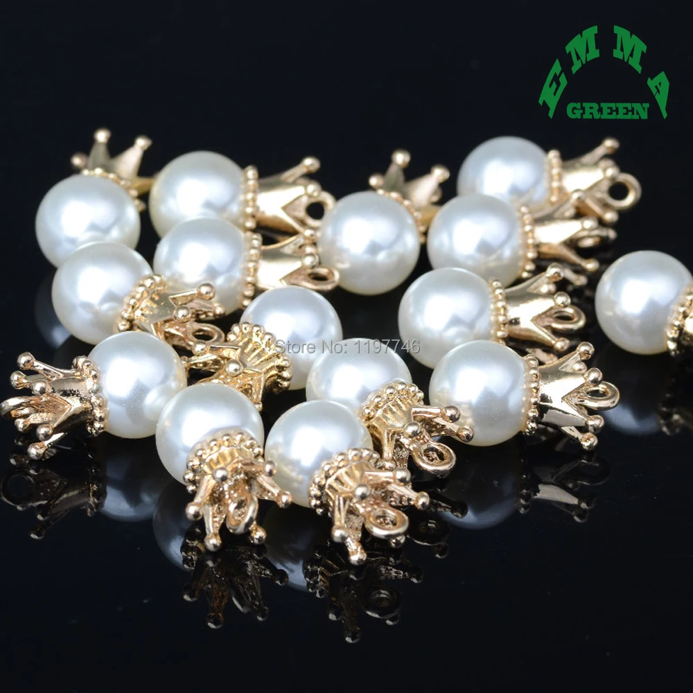 Crown Pearl DIY Handmade Gold color 3D crown Pendant Charm 10pcs 8mm