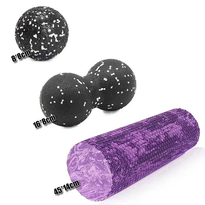 Gym Fitness Yoga Foam Roller Peanut Ball Set Pilates Block Peanut Massage Ball for Therapy Relax Exercise Relieve Stress - Цвет: Лиловый