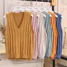 Модный женский свитер жилет v-образным вырезом вязаный жилет женский короткий Свободный пуловер, свитер, осень