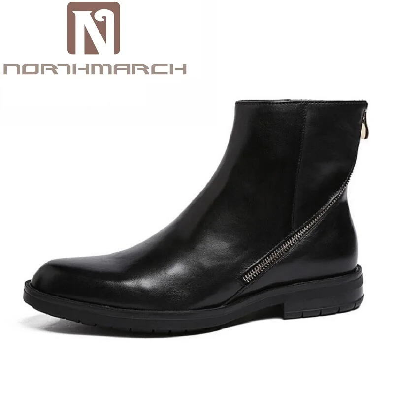 

NORTHMARCH Autumn Fashion Casual Ankle Chelsea Boots Male Shoes Comfort Leather Quality Slip Ons Motorcycle Man Boot Zipper