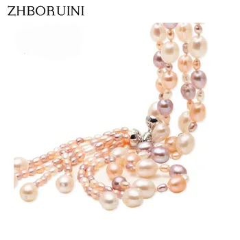 

Fashion Long Multilayer Pearl Necklace Freshwater Pearl Necklace Tassel Mix Colour 925 Sterling Silver Jewelry For Women Gift