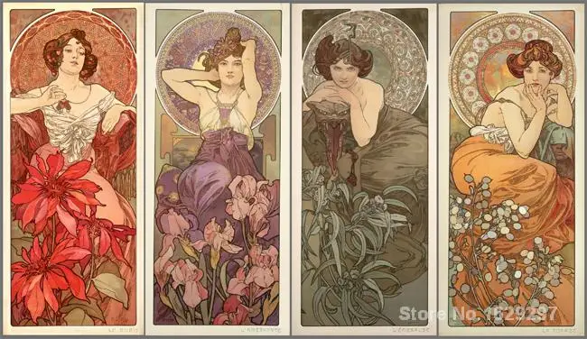 

Modern painting on canvas Precious Stones Alphonse Mucha High quality Hand painted
