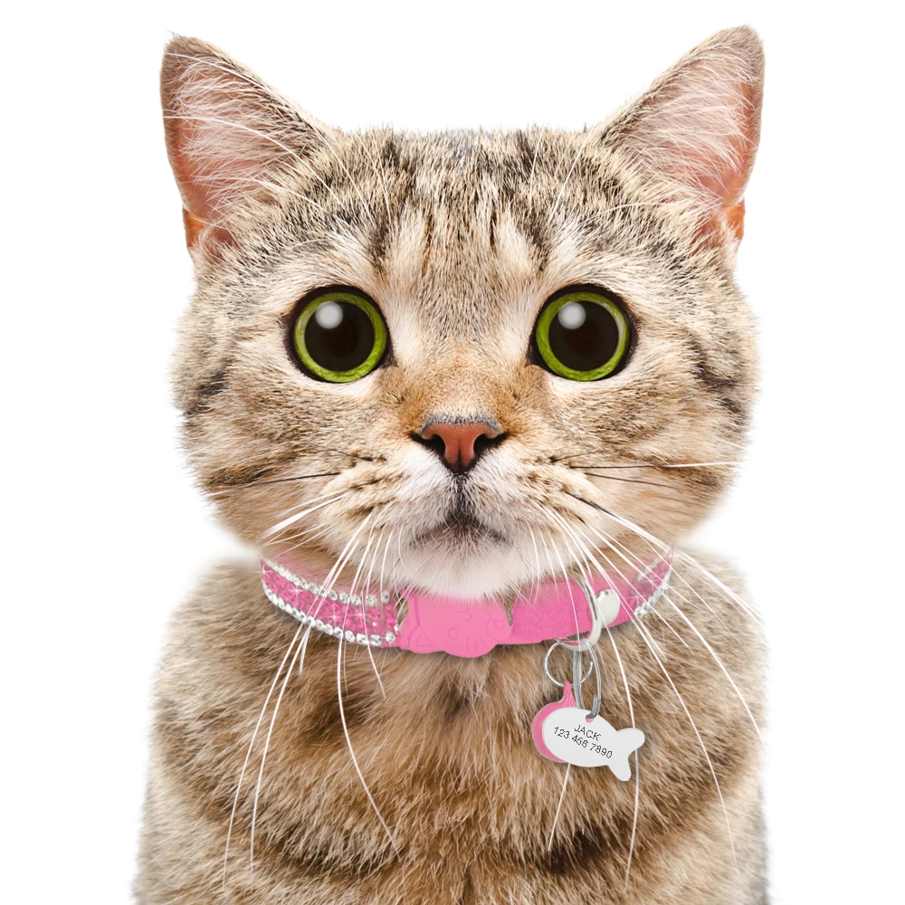 Cat Collar Personalized Accessories Crystal Cats Products for Pets Quick Release Rhinestone Leather Kitten Collar with Id Tag