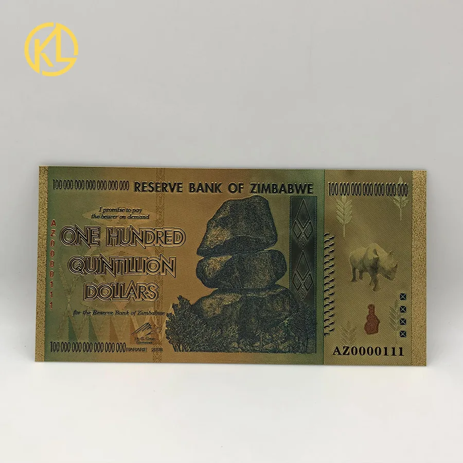 

NEw 1pc Limited Edition Rhinoceros Zimbabwe One Hundred Quintillion Dollars 24K Gold Banknote for gambling token money