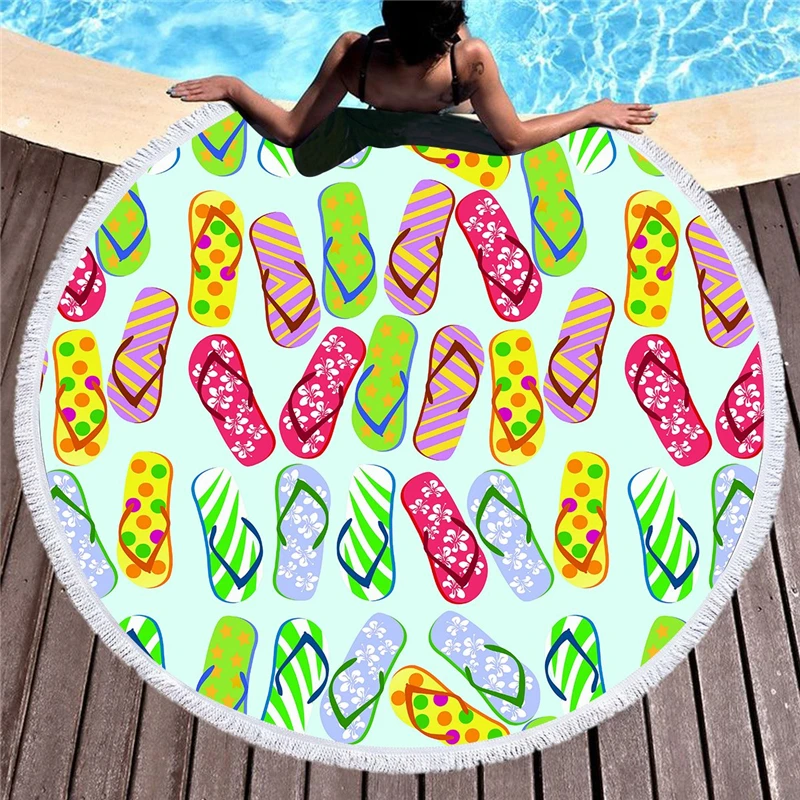 Flip Flop Kinda Girl Printed 150cm Large Round Beach Towel Microfiber