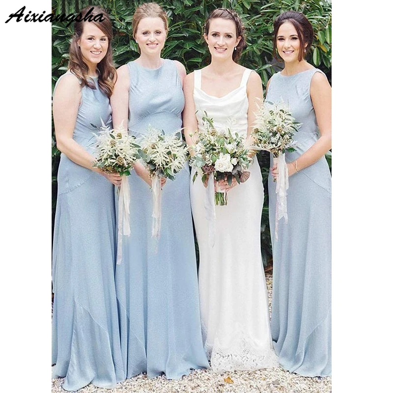 Светло-голубое атласное платье подружки невесты длинное недорогое пляжное свадебное платье трапециевидной формы вечерние платья 2019 vestidos
