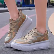 Весенне-осенняя Женская прогулочная обувь; модная разноцветная дышащая обувь на платформе, увеличивающая рост; простая уличная обувь