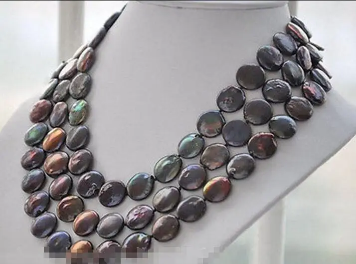 

Hot sale new Style >>>>>13-14mm black coin freshwater pearl necklace 17-19" AAA+