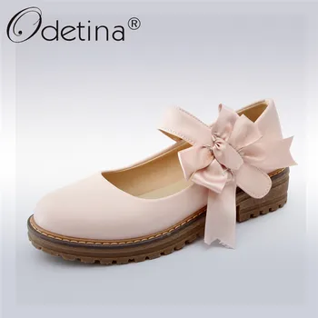 

Odetina 2019 New Fashion Buckle Strap Mary Janes Pumps Women Flower Platform Casual Sweet Shoes Female Square Low Heels Pumps