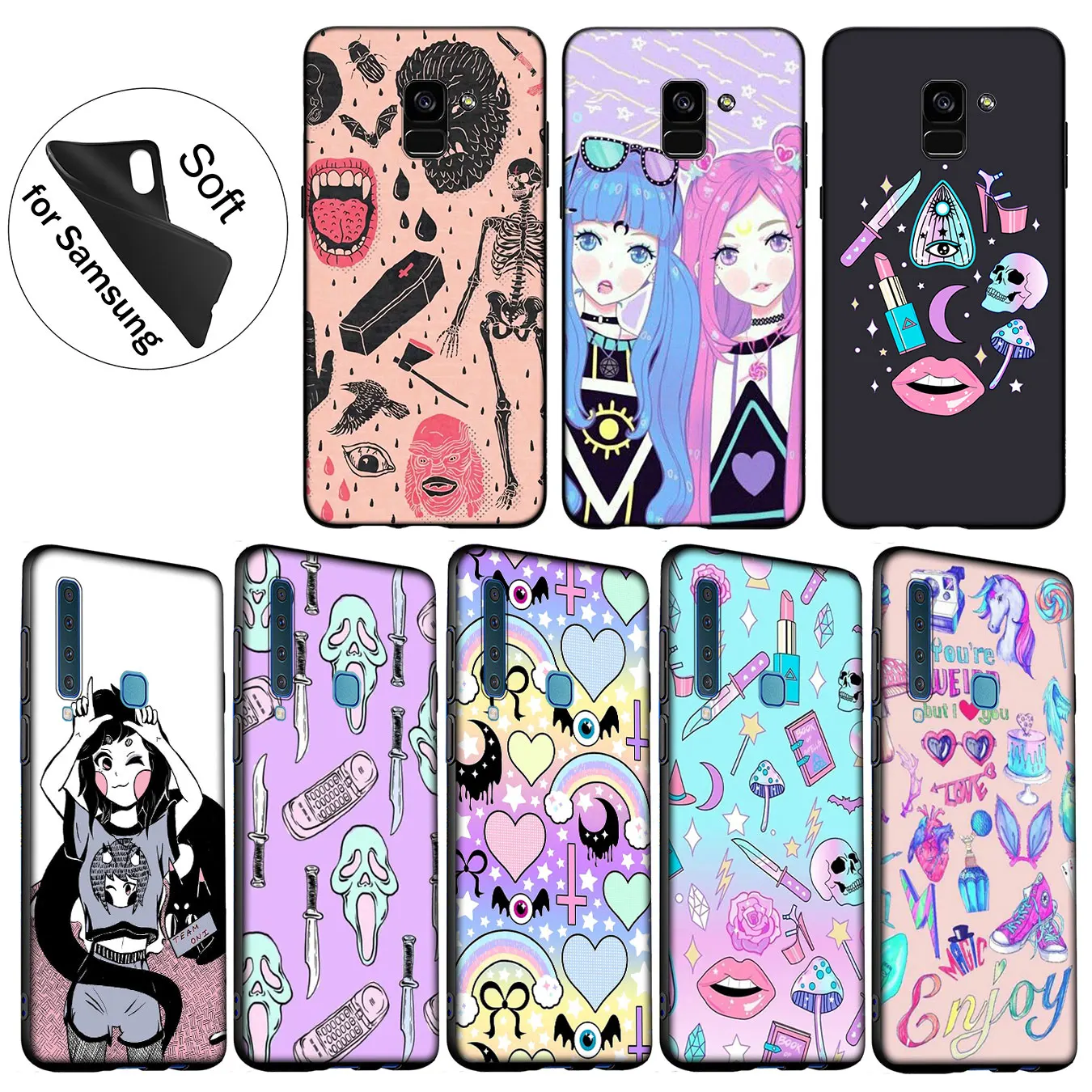 IYICAO Girly Pastel Witch Goth Soft Silicone Case for Samsung Galaxy A6 A9 A8 A7 2018 A3 A5 2016 2017 Note 9 8 10 Plus Lite |