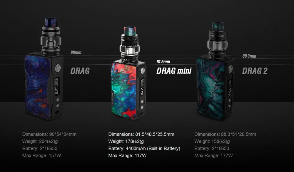 New Color VOOPOO Drag Mini Platinum Kit 117w Box Mod Vape 4400mah E Cigarettes 5ml UFORCE T2 tank P2/N1 Coils Mini Drag 2 Box