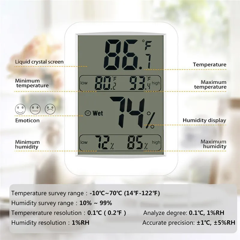Digital LCD Electronic Temperature Humidity Meter Thermometer Hygrometer Sensor 4.4in Big Screen For Indoor Room Weather Station (5)