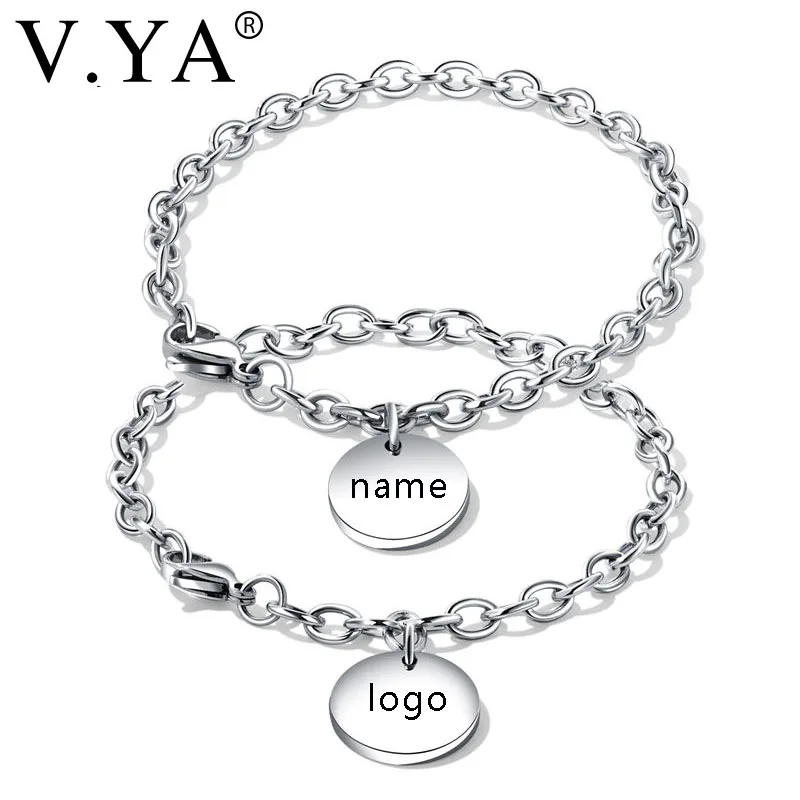 

V.YA Fashion Personalized Couple Name Bracelets for Women Men DIY Engraved Stainless Steel Chain Link Bracelets Jewelry Dropship