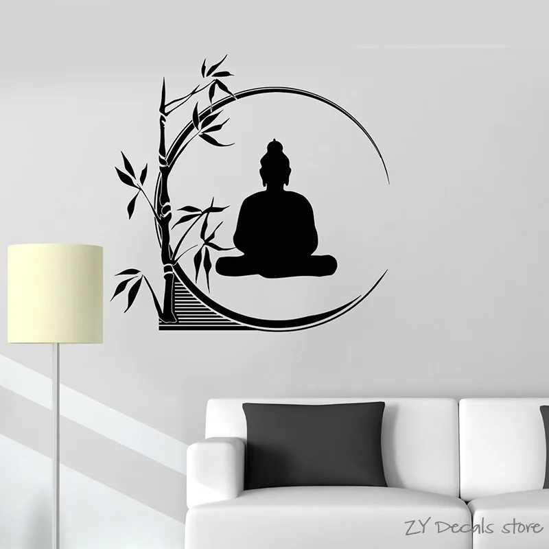 Buddha Meditation Wall Decals Circle Yoga Reed Buddhism Wall Stickers