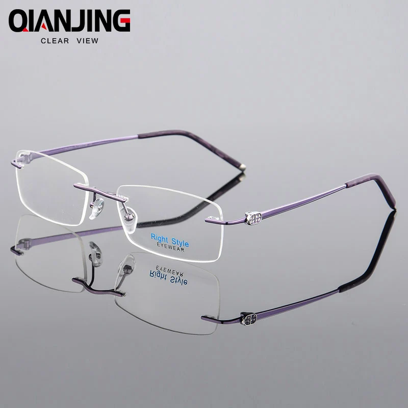 

Titanium Rimless Glasses Frame Women Ultra-light Foldable Eyeglasses Frame for Female Grade Points Plain Clear Lenses Spectacles