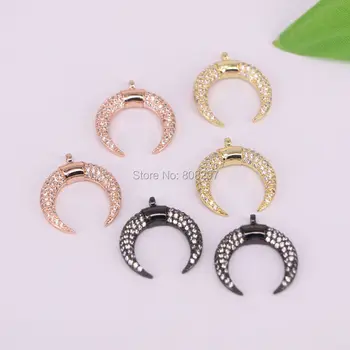 

10Pcs Fashion Jewelry Pave CZ Cubic Zirconia Double Horns Crescent Pendant For Making Women Jewelry