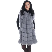 90 см натуральный Лисий Мех жилеты зимние длинные толстые женские Жилет из натурального меха куртка натуральный мех жилет пальто Прямая с фабрики