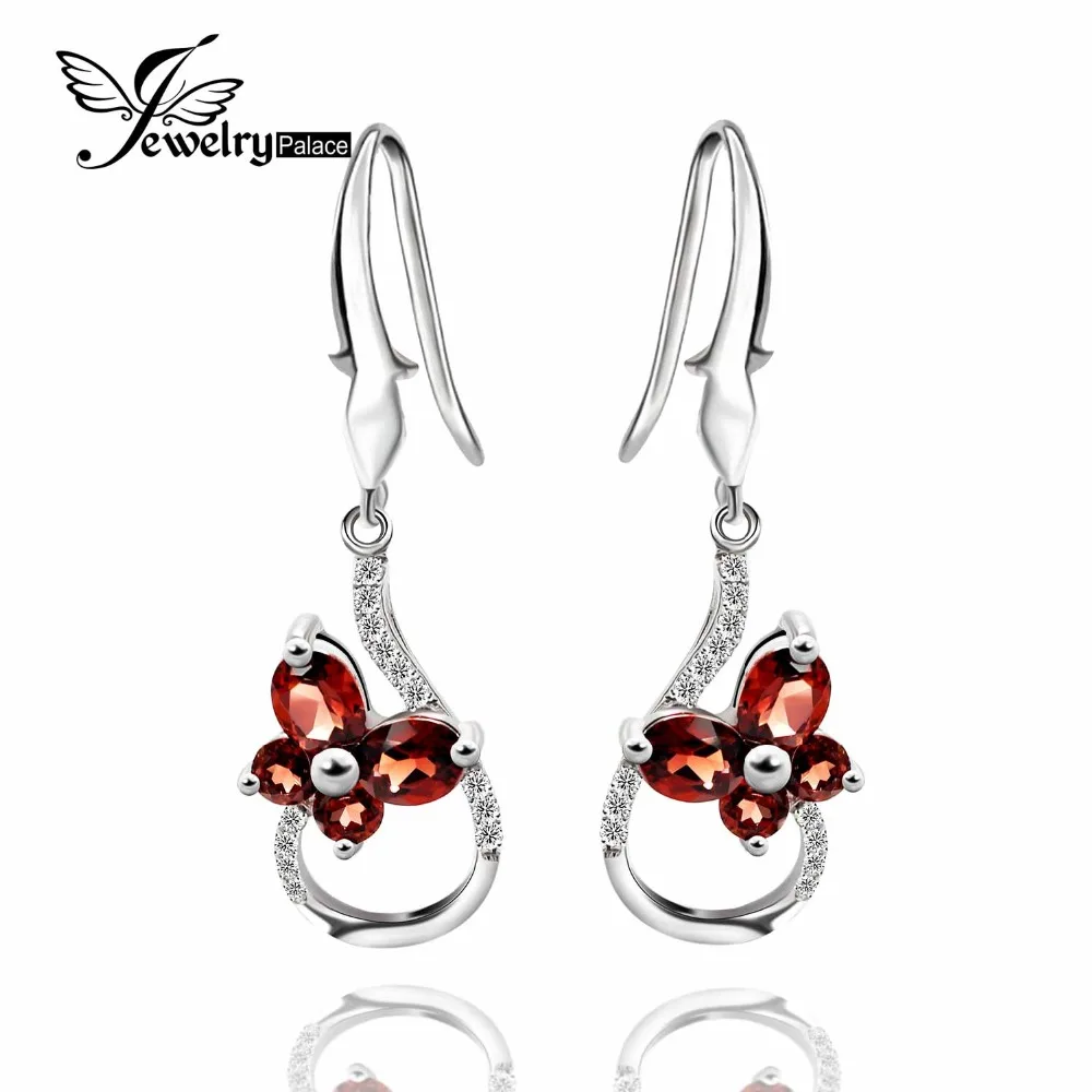 

100% Natural Garnet Drop Earrings Gemstone Jewelry Real Pure Authentic 925 Solid Sterling Silver 2015 Brand New Gift For Women