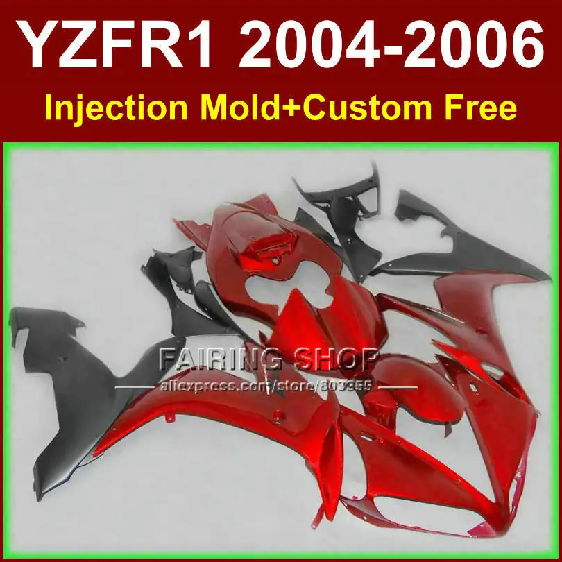 Custom free motorcycle road/race Injection fairings for YAMAHA R1 2004 2005 2006 YZFR1 YZF1000 YZF 04-06 red black fairing kits