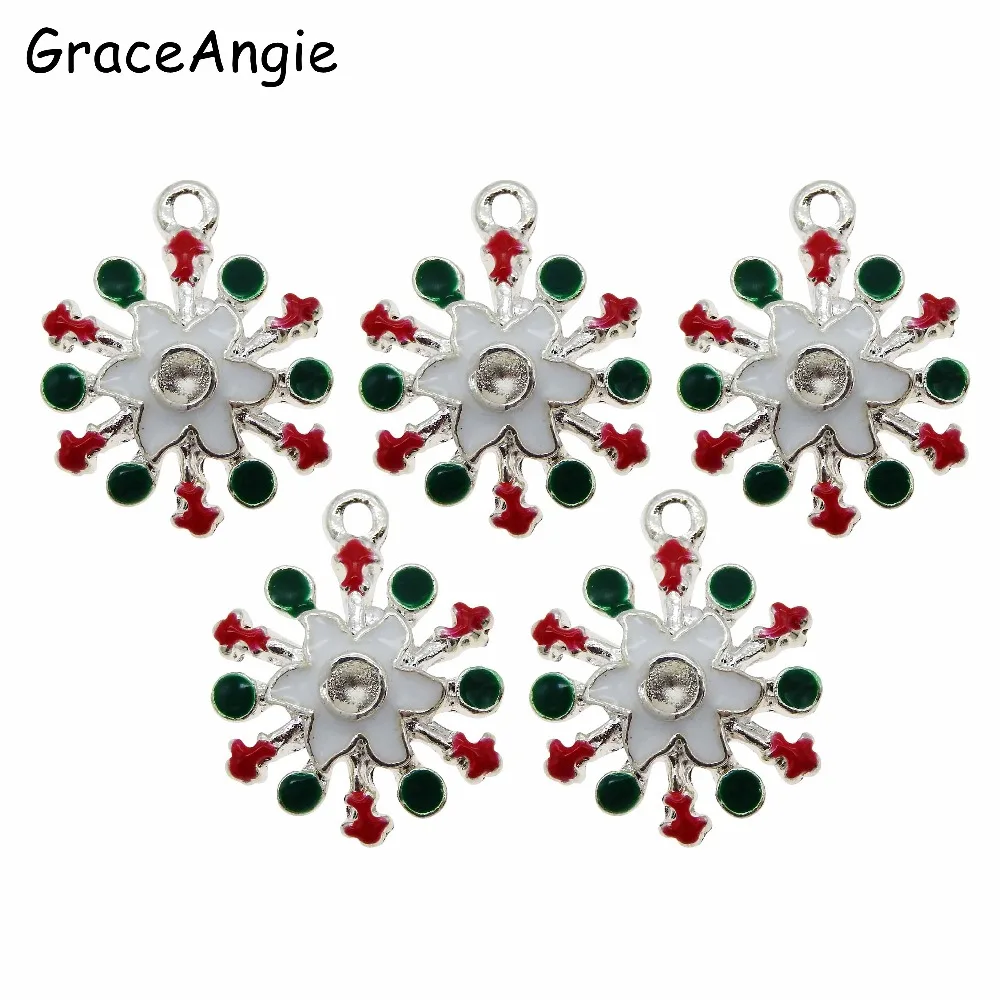 

12pcs Xmas Women Creative Necklace Pendant Beautiful Silvery Alloy Christmas Snowflake Enamel Charms Jewelry Findings 20*16mm