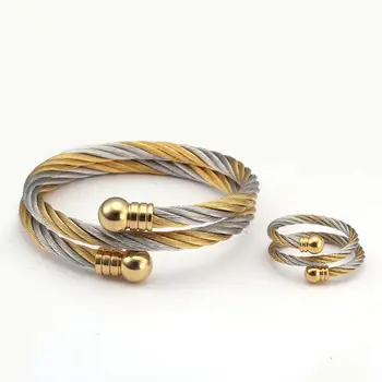 Luxury Stainless Steel Braided Open Men Women Charm Cuff Bracelets Set Trendy Chain Link Sporty Wrap Bracelets Bangles heyrock heavy sturdy double layer motorcycle chain bracelets cool biker men colorful painted titanium steel link bangles