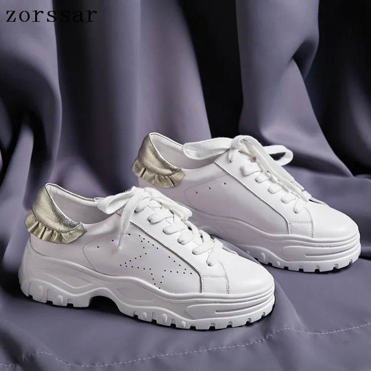 

2019 New Spring autumn Fashion Women Vulcanized Shoes Cow Leather Platform Sneakers Women Ladies Trainers Casual Shoes