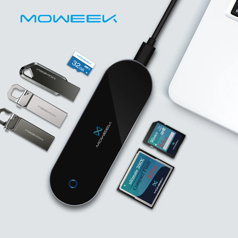 

Moweek USB HUB Type C to USB 3.0 hub usb splitter 7 in 1 SD/TF Card Reader for MacBook Samsung S9 huawei P20/P20 pro Type C HUB