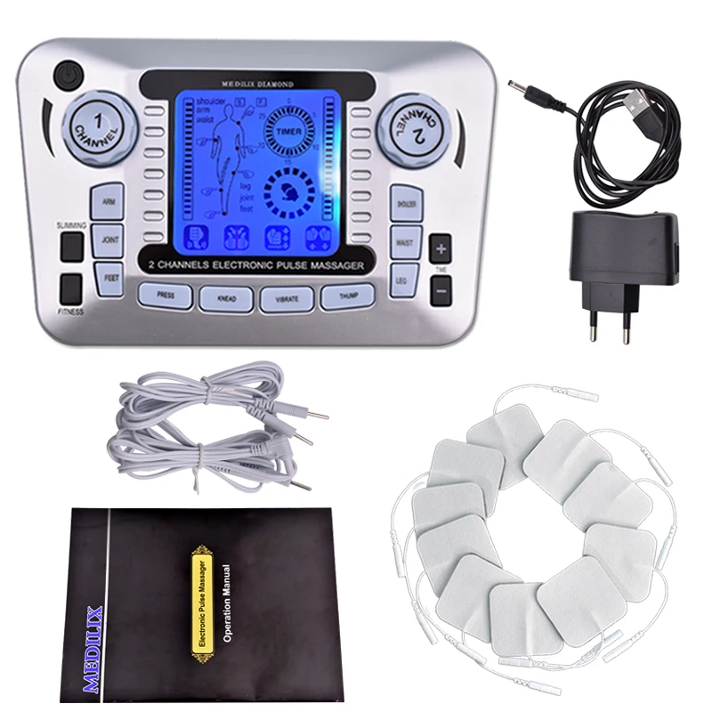 

EMS Muscle Stimulator Therapy Massager Tens Acupuncture Digital Electrical Muscle Stimulator Body Relax Fat Burner 10 Pads