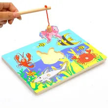 Children Educational Fishing Puzzles Baby Toys Wooden Magnetic 3D Jigsaw Funny Game Toy For Kids Gifts FJ88