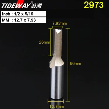 Tideway 1/" 1/2" хвостовик 2 флейты прямой бит Деревообрабатывающие инструменты фреза для дерева, карбида вольфрама Концевая фреза - Длина режущей кромки: 2973