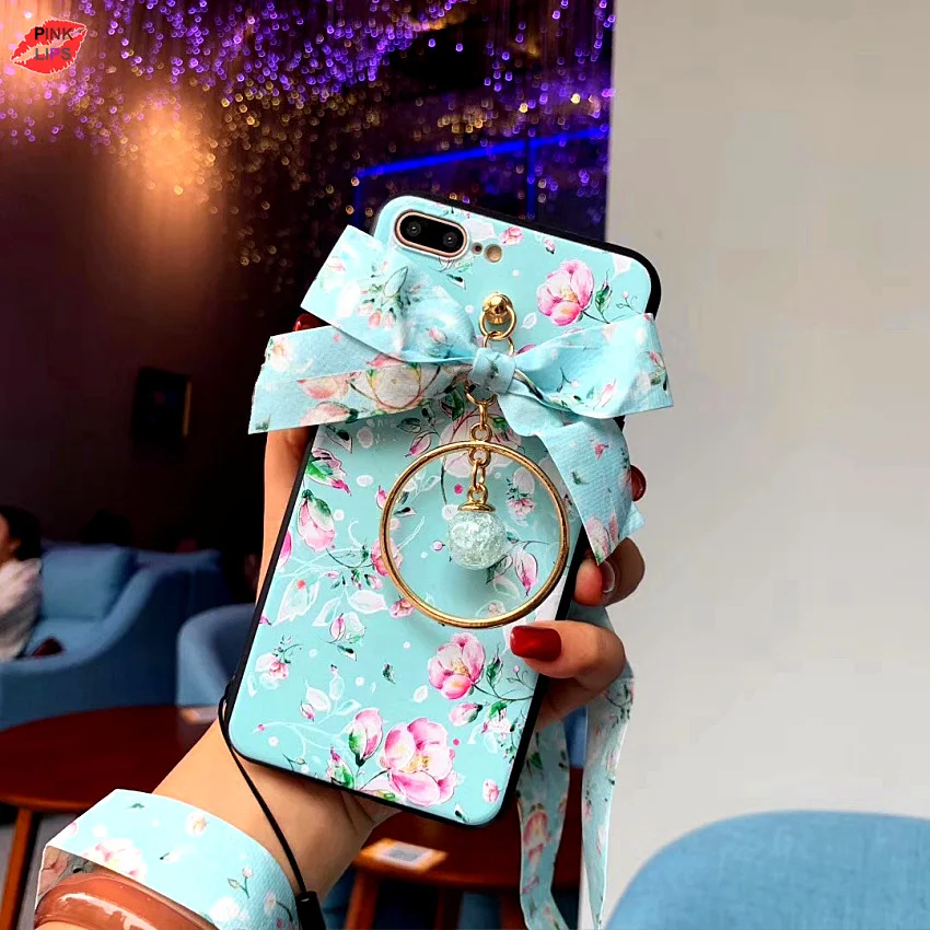 

PINK LIPS Beauty girl 360 Degrees Flower Case For iPhone Xs Max XR X 7 8 6 6S Plus Super cute Cartoon Case + Glass Film +Straps