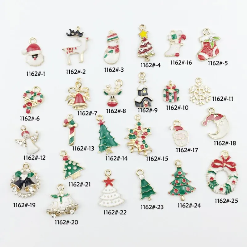 

10Pcs/lot Christmas Jewelry Earring Bracelet Accessory Drop Oil Alloy Pendant Children Hair Accessories For DIY Making Necklace