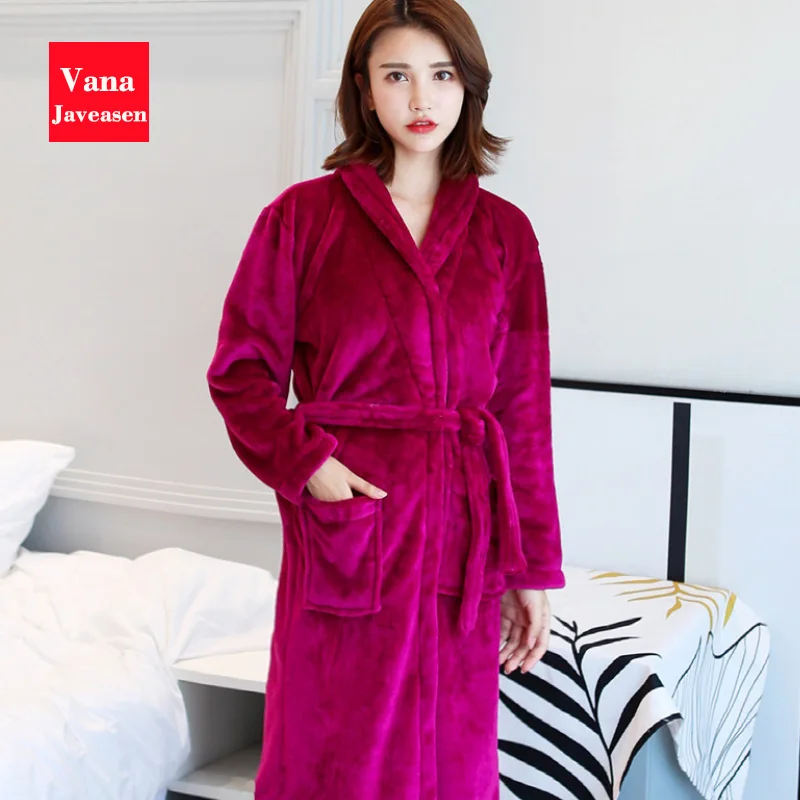 Vana Javeasen Coral Fleece Women Men Bathrobe Pajamas Thicken Warm Autumn Winter Home Couple Sleepwear Turndown Collar Robes