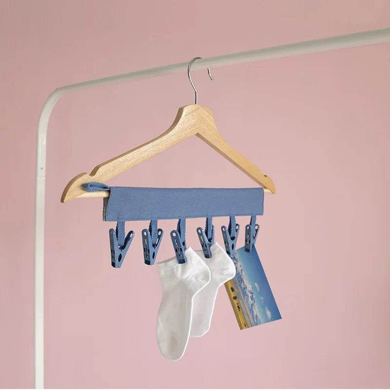 4 Colors Portable Socks Dry Cloth Travel Portable Folding Cloth Hanger Clips Clothes Cloth Hanger Hats Bag Key Hooks 6 Clips