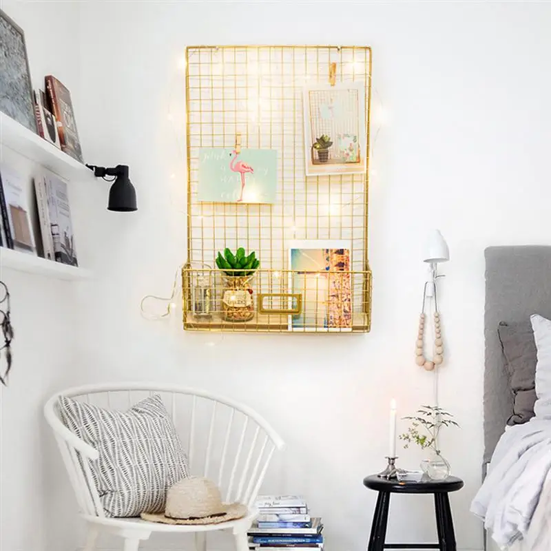 Us 16 45 35 Off Nordic Style Pictures Wall Hanging Iron Rack Grilles Mesh Decoration Living Room Decor With Postcard Clip Golden In Storage Us 16 45 35 Off Nordic Style Pictures Wall Hanging Iron Rack Grilles Mesh Decoration Living Room Decor With Postcard Clip Golden In Storage