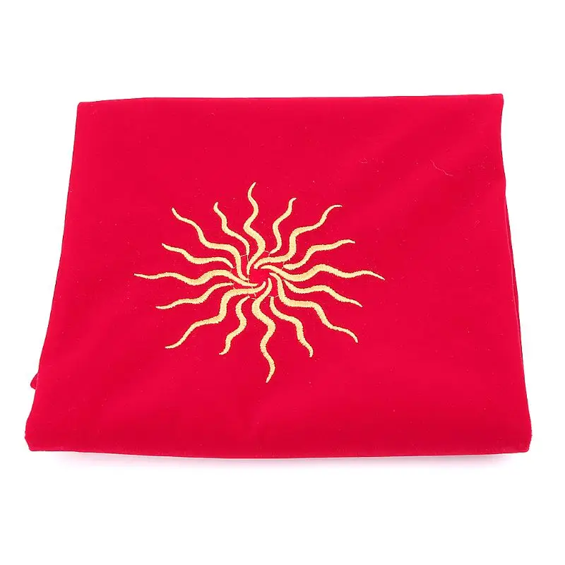 Бархатная скатерть Таро алтарь Wicca Pentacle Sun вышивка для игровые для настольных игр карты 60*60 см - Цвет: Красный